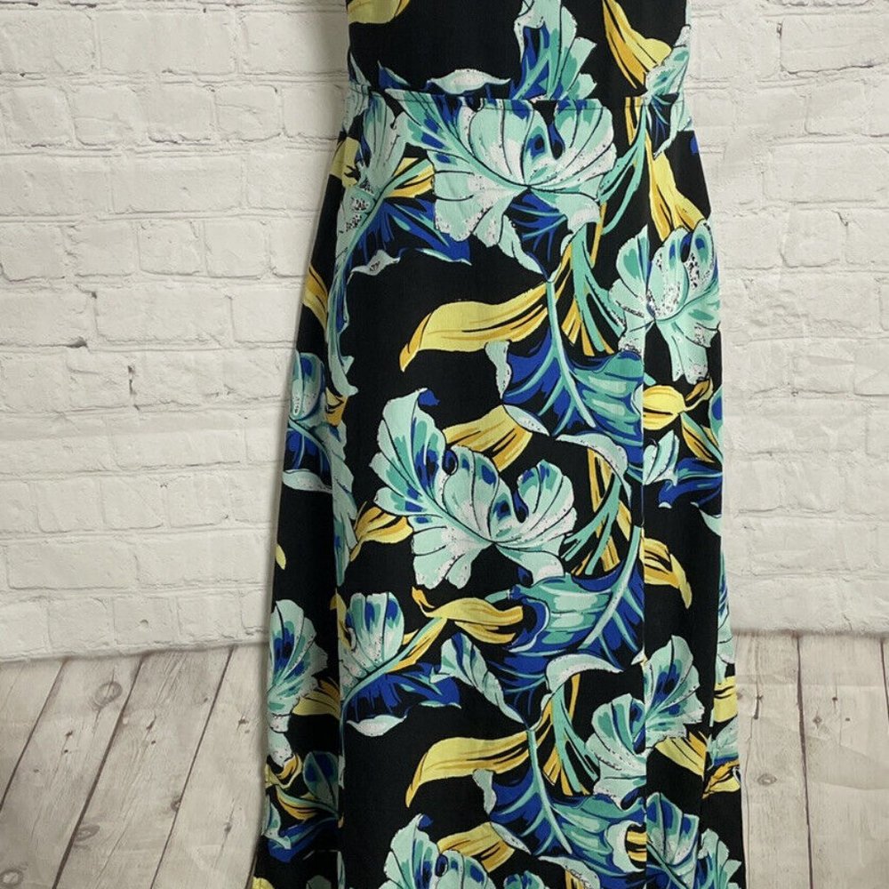 ASOS women size 12 black leaf print adjustable strap chiffon maxi dress - Picture 1 of 10